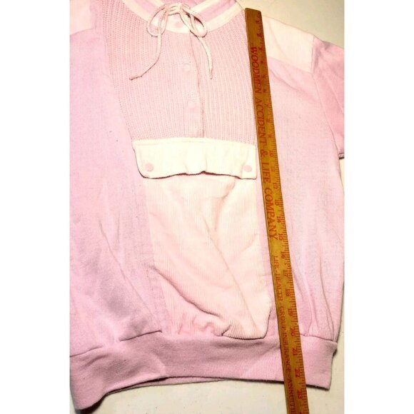 Vintage 1980s Mock Neck Sweatshirt Medium Pink Mixed Knit Retro Snap READ - Picture 5 of 16
